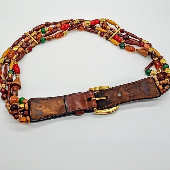 Italian Leather Multi-Strand Wood Stone Bead Belt main image 6